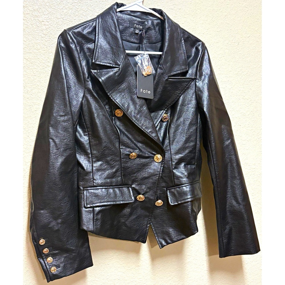 Fate Women's Black Double-Breasted Button-Front Lined Short Blazer, M